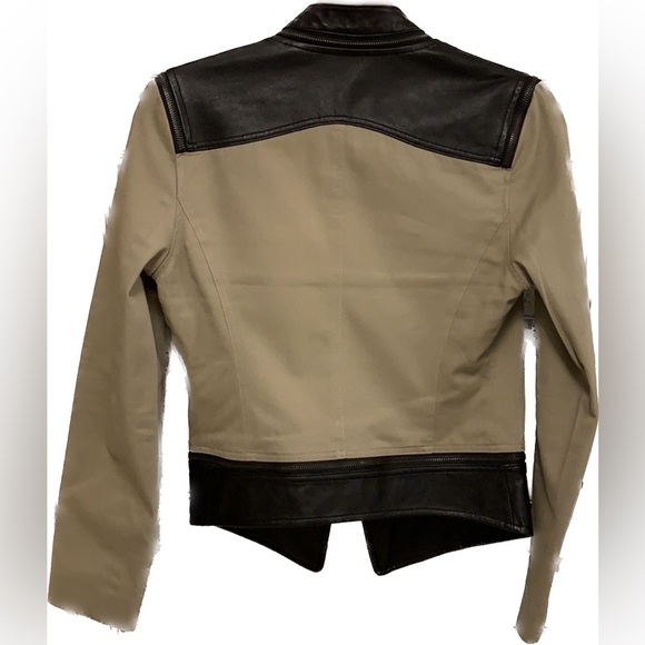 DOMA Moto Jacket CONVERTIBLE Leather Khaki Panel Zipper Coat Cropped Blazer Top - Picture 3 of 17